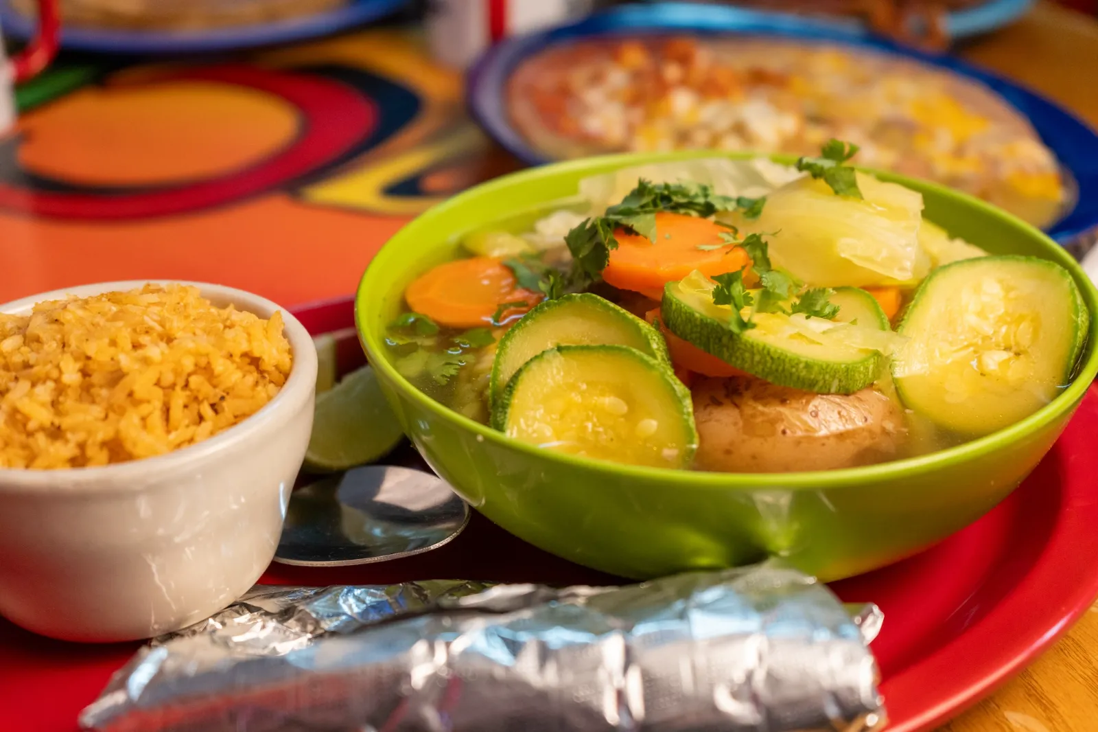 Caldo de res with squash, carrots and rice