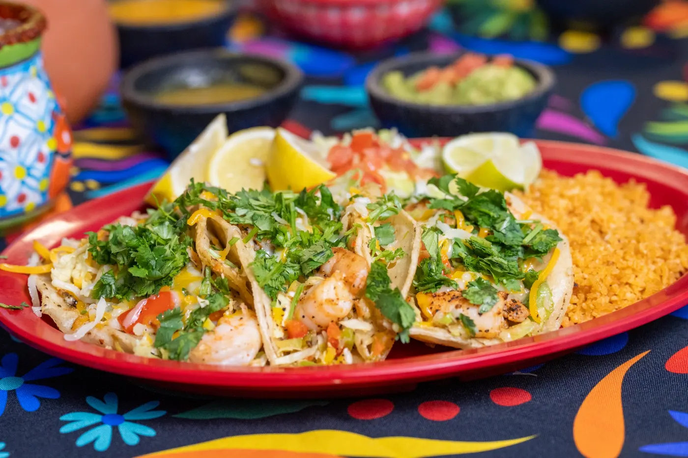 Shrimp tacos with cilantro and rice